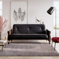 Full Chester Wood Arm Futon Frame With 8" Polyester Mattress - Room & Joy -Baxton Studio Store GUEST d50a3fb0 b092 4e8b b6a4 cd8571e5e3b8