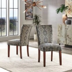 Set Of 2 Reeves Print Parsons Dining Side Chairs Damask - Inspire Q