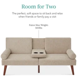 Best Choice Products Fabric Upholstered Convertible Futon W/ Rounded Armrests, Wooden Legs, 2 Cupholders -Baxton Studio Store GUEST d581a8d4 5e0d 48e2 a7ca e2945f4fe58c