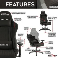 Fabric Ergonomic High Back Racer Style Video Gaming Chair Black - Techni Sport -Baxton Studio Store GUEST d5d662a5 7e66 4bf6 b77d 56e915e8c92b