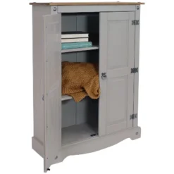 Sunnydaze Decor Sunnydaze 2-Door, 2-Shelf Accent Cupboard - Solid Pine - Gray - 43" H -Baxton Studio Store GUEST d67705d0 fb09 4be4 b552 1212c065a7d6
