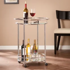 Camden Glam Rolling Bar Cart With Mirrored Shelf Metallic Chrome - Aiden Lane -Baxton Studio Store GUEST d682093e a1f9 43e4 960a 958621c91b60