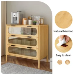 Aash 3-drawer Bamboo Cabinet,30.7 H With 3 Glass Drawer, Storage Cabinet With Drawers For Dining Room, Living Room, Kitchen, Hallway-The Pop Maison -Baxton Studio Store GUEST d7eb5cd2 ce35 47ed bd74 423c995cf004
