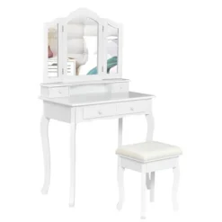 Costway Vanity Makeup Dressing Table Stool 4 Jewelry Wood Desk White -Baxton Studio Store GUEST d8f76565 b34e 4a93 96f5 4551979763a8