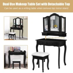 Costway Vanity Makeup Dressing Table Set W/Stool 4 Drawer&Mirror Jewelry Wood Desk Black 13 Costway Vanity Makeup Dressing Table Set W/Stool 4 Drawer&Mirror Jewelry Wood Desk Black -Baxton Studio Store GUEST d999651d 9c02 4c57 9da3 72023f944092