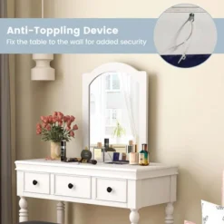 Costway Vanity Table Set Makeup Desk Cushioned Stool 3 Drawer Large Mirror White/Walnut -Baxton Studio Store GUEST d9b754a4 4480 4736 ba2b e78641b30afc