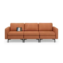 Costway Modular 3-Seat Sofa Couch W/ Socket USB Ports & Side Storage Pocket OrangeDark Grey -Baxton Studio Store GUEST dadbdec1 5d9a 478a bff1 fe75c63c2621