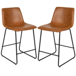 Emma And Oliver Set Of 2 Kitchen Counter Height Stool - 24 Inch LeatherSoft Barstool -Baxton Studio Store GUEST db7387f1 7fca 4609 9324 0581802083ef