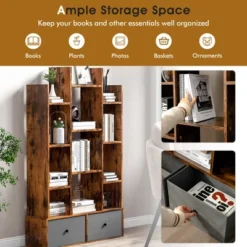 Costway Industrial Bookshelf Rustic Wooden Shelf Organizer With 2 Non-woven Fabric Drawer 13 Costway Industrial Bookshelf Rustic Wooden Shelf Organizer With 2 Non-woven Fabric Drawer -Baxton Studio Store GUEST dbc2b8f8 a93c 4b39 82c6 c1ff2c43dcd7