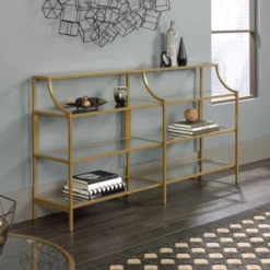 International Luxury Console Table Satin Gold/Clear Glass Finish - Sauder