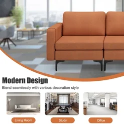 Costway Modular 3-Seat Sofa Couch W/ Socket USB Ports & Side Storage Pocket OrangeDark Grey -Baxton Studio Store GUEST de3ad375 f7b7 4a2e 824f a51974c8970d
