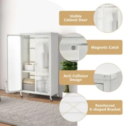 Costway Storage Wardrobe Cabinet Mobile Armoire Closet With Hanging Rod & Adjustable Shelf -Baxton Studio Store GUEST df08917d c7f1 4577 a495 606962790541