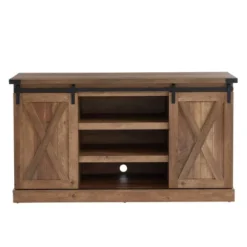 Edyo Living Rustic Farmhouse Wood TV Stand Media Console Table With Sliding Barn Doors And Adjustable Shelves For TVs Up To 65 Inches -Baxton Studio Store GUEST df0d330b 9045 4756 bd35 d6caee00a45c