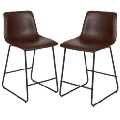 Emma And Oliver Set Of 2 Kitchen Counter Height Stool - 24 Inch LeatherSoft Barstool -Baxton Studio Store GUEST e016a2b5 f42e 48de ab68 57e241751512