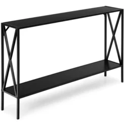 Costway 2 Tier Console Table Narrow Accent Side Entryway Table Metal Frame Black -Baxton Studio Store GUEST e13ef44b d890 4d55 a5eb c602cb6fefa1