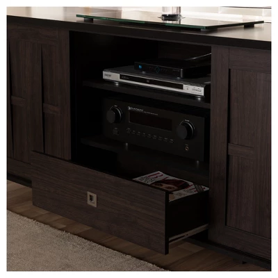 Unna Wood TV Cabinet With 2 Sliding Doors And Drawer TV Stand For TVs Up To 70" Dark Brown - Baxton Studio 5 Unna Wood TV Cabinet With 2 Sliding Doors And Drawer TV Stand For TVs Up To 70" Dark Brown - Baxton Studio - Image 5
