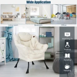 Costway Modern Polyester Fabric Lazy Chair Single Sofa Chair W/ Side Pocket NavyBeigeGrey -Baxton Studio Store GUEST e1c0dddf 3cd0 4479 aded f8f2039971c1