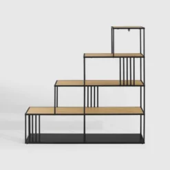 55.5" Modern 4 Shelf With Metal Bar Room Divider Bookcase Coastal Oak/Black - Saracina Home -Baxton Studio Store GUEST e2b6c1ac 89cc 4599 81cf 4c065be0aa23