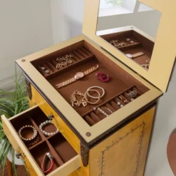 Beatrice Antique Parchment Hand Painted Jewelry Armoire - Powell Company -Baxton Studio Store GUEST e2e5afd7 c178 42fb 9098 e08edcb21e41