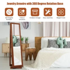 Costway 360degree Rotatable Jewelry Cabinet 2-in-1 Lockable Mirrored Organizer -Baxton Studio Store GUEST e31daade 0ef0 43f2 87ba 13b46742cf54