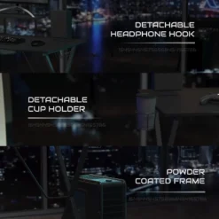 BlackArc Gamma Gaming Desk & Chair Set - Black & Red High Back Gaming Chair With Flip-Up Arms; Desk With Detachable Headphone Hook/Cupholder -Baxton Studio Store GUEST e356fe2f 90f1 4a38 b82b 9542e2a916b4