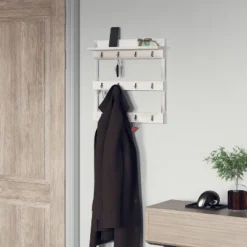 Emma And Oliver Wall Mounted Mug Rack With 12 Coffee Cup Hangers And Built-In Shelf For Coffee, Sugar & More -Baxton Studio Store GUEST e3d76a06 2127 4e4e 8d8a 526a76358ac3