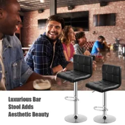 Set Of 2 Bar Stools PU Leather Adjustable Barstool Low Back Swivel Pub Chairs Black -Baxton Studio Store GUEST e3e0d68a a7fd 464a 976b 1a573a14462e