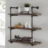 35" X 31.5" Three Tier Industrial Pipe Wall Shelf Natural - Danya B.
