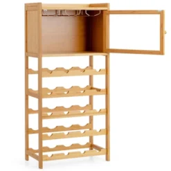 Costway 20-Bottle Bamboo Wine Rack Cabinet Freestanding Display Shelf W/ Glass Hanger -Baxton Studio Store GUEST e4d9af71 9ef1 4301 b610 d13229cd984e