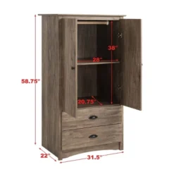 Salt Spring 2 Door Armoire Drifted Gray - Prepac -Baxton Studio Store GUEST e5040144 e1ed 4557 bd2b bc88ff05cda7