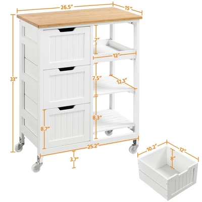 Yaheetech Rolling Kitchen Island Kitchen Cart With Cabinet & Drawer White 2 Yaheetech Rolling Kitchen Island Kitchen Cart With Cabinet & Drawer White - Image 2