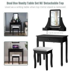 Costway Square Mirror Dressing Table Set Makeup Vanity For Bedroom, Living Room White/Black -Baxton Studio Store GUEST e6858908 284e 4612 ae7b 448644fea28b