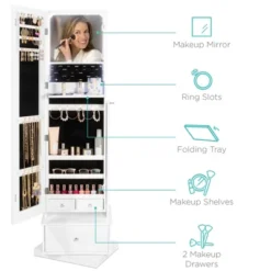 Best Choice Products 360 Swivel Standing Mirrored Jewelry Cabinet, LED-Lit Makeup Organizer W/ Mirror - White -Baxton Studio Store GUEST e6c4c665 5997 4909 90e1 bfe4b41b25f1