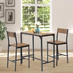 Costway 3PCS Bar Table Set Industrial Counter Height Dining Table Set W/2 Stools