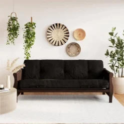 Full Chester Wood Arm Futon Frame With 8" Microfiber Mattress - Room & Joy -Baxton Studio Store GUEST e813466a 9856 4b25 b6a7 1f3c4e5022e9