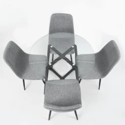 Hana + Bingo 5-Piece Round Clear Glass Dining Table Set With 4 Upholstered Chairs Black Legs - The Pop Maison -Baxton Studio Store GUEST e813e8c1 52a8 458f ba31 fde2c3231305