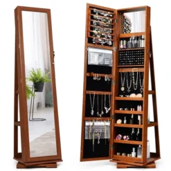 Costway 360degree Rotatable Jewelry Cabinet 2-in-1 Lockable Mirrored Organizer -Baxton Studio Store GUEST e8c519bb d19e 4a33 aad2 1fefe023e481