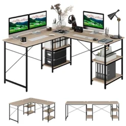 Costway 95'' Convertible L-shaped Corner Computer Desk 2-Person Long Desk Shelves Rustic/Black/Grey/Natural 25 Costway 95'' Convertible L-shaped Corner Computer Desk 2-Person Long Desk Shelves Rustic/Black/Grey/Natural -Baxton Studio Store GUEST e916f9c9 d580 47ac ba30 25488e6c264c