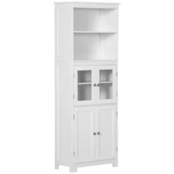 HOMCOM 63" Small Buffet With Hutch, 4-Door Kitchen Pantry, Freestanding Storage Cabinet With Adjustable Shelf For Dining Room, Living Room, White -Baxton Studio Store GUEST eb0a63d4 8d00 455e a90f 1a4c1e4ea1b4