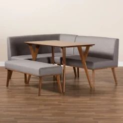 4pc Odessa Mid-Century Modern Fabric Upholstered Wood Dining Nook Set Walnut/Brown - Baxton Studio -Baxton Studio Store GUEST eb0d5100 1b81 4ffb b84c fdf3325124b2