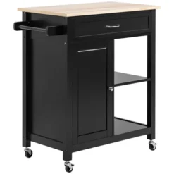 HOMCOM Rolling Kitchen Cart With Wood Top, Kitchen Island With Storage Drawer On Wheels For Dining Room -Baxton Studio Store GUEST eb97802a 700e 4f40 8e87 77c13b3fe428