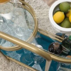 Coral Cape Bar Cart With Metal And Glass Satin Gold - Sauder -Baxton Studio Store GUEST ec86472b f576 49eb 9d42 6e4c87d36ad8