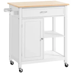 HOMCOM Rolling Kitchen Cart With Wood Top, Kitchen Island With Storage Drawer On Wheels For Dining Room -Baxton Studio Store GUEST ecccfb73 967a 433f b96c 5b4f4220b5e0