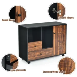 Costway Lateral Mobile Filing Cabinet Large Printer Stand W/2 Drawers Open Shelves Black -Baxton Studio Store GUEST eec6e6ab d06b 4893 91de 43007ea69ca6