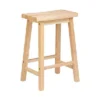 PJ Wood Classic Saddle-Seat 29" Tall Kitchen Counter Stool For Homes, Dining Spaces, And Bars W/ Backless Seat, 4 Square Legs, Natural (2 Pack)