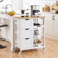 Yaheetech Rolling Kitchen Island Kitchen Cart With Cabinet & Drawer White