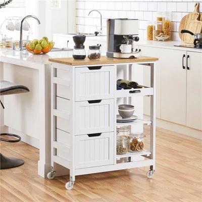 Yaheetech Rolling Kitchen Island Kitchen Cart With Cabinet & Drawer White 1 Yaheetech Rolling Kitchen Island Kitchen Cart With Cabinet & Drawer White