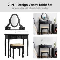 Tangkula Vanity Table Set W/ 360° Rotating Oval Mirror & Drawers Black/White -Baxton Studio Store GUEST f0ec5c5c 4568 4d0d a16a f33c8713071e