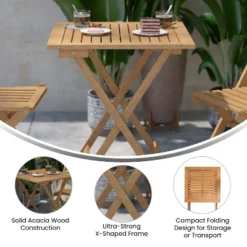 Flash Furniture Martindale Solid Acacia Wood 24 Inch Square Portable Folding Patio Table With Slatted Top And X Shaped Frame In Natural -Baxton Studio Store GUEST f10a7b69 e61f 4b08 aa16 1f4330236678