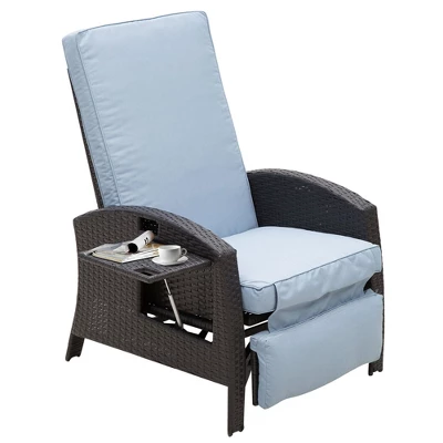 Outsunny Patio Recliner, Outdoor Reclining Chair With Flip-Up Side Table, All-Weather Wicker Metal Frame Chaise With Footrest, Cushions 7 Outsunny Patio Recliner, Outdoor Reclining Chair With Flip-Up Side Table, All-Weather Wicker Metal Frame Chaise With Footrest, Cushions - Image 7